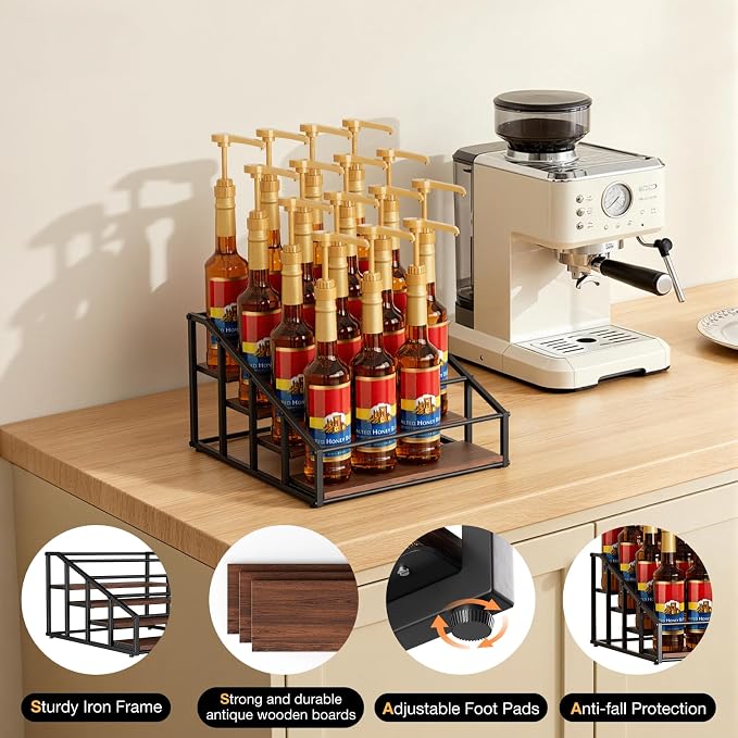 kimilus Coffee Syrup Organizer Rack, Liquor Bottle Display Shelf, 4 Tier 16 - Image 4