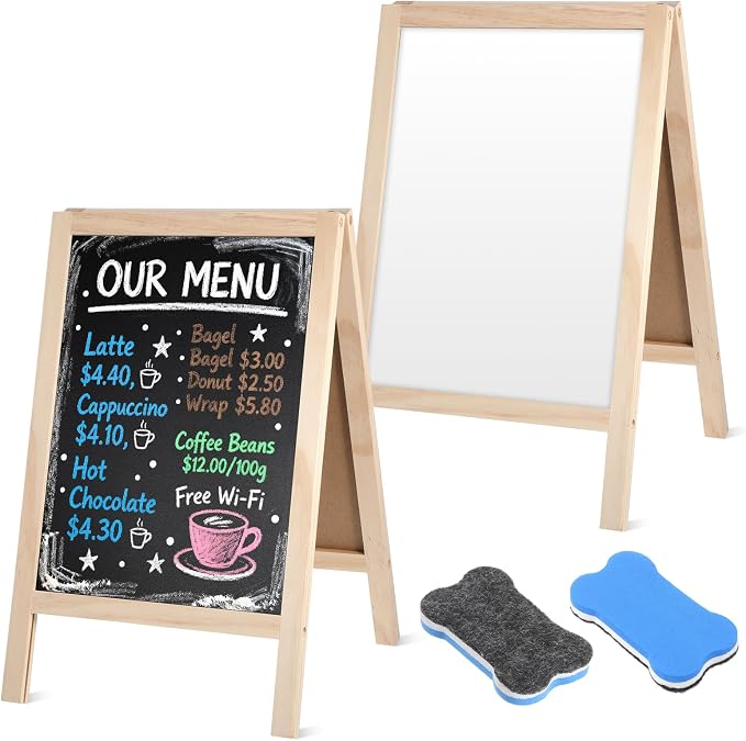 2 Pcs Chalkboard Easel, with 2 Erasers, 15.7x9.8 in Tabletop Stand Chalkboards by Unknown