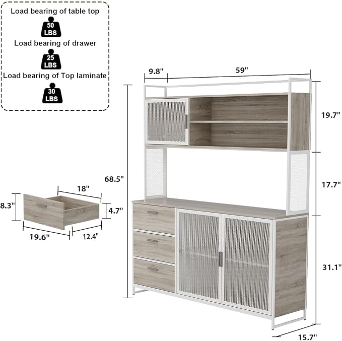 AGOTENI Large Kitchen Hutch Cabinet, Storage Cupboard Pantry - Image 2
