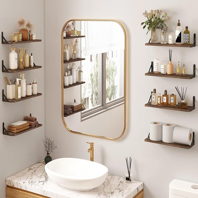 Fixwal Floating Shelves, Width 4.75in Rustic Wood Wall Shelves Set of 8 - Image 5