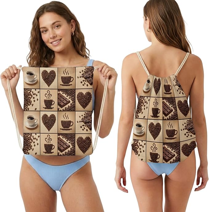 2-in-1 Beach Towel Backpack 31"x63", Heart Shape Coffee Beans Microfiber Bath - Image 2