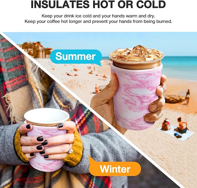 3 Pack Iced Coffee Cup Sleeve for Large Sized Cups, Reusable Neoprene Iced - Image 4