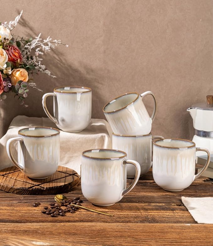 LERATIO 12OZ Ceramic Coffee Mugs Set of 6, Large Porcelain Coffee Cups by LeRatio