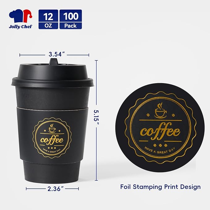 JOLLY CHEF 100 Pack 12 oz Disposable Coffee Cups Hot Beverage Paper Coffee Cups - Image 2