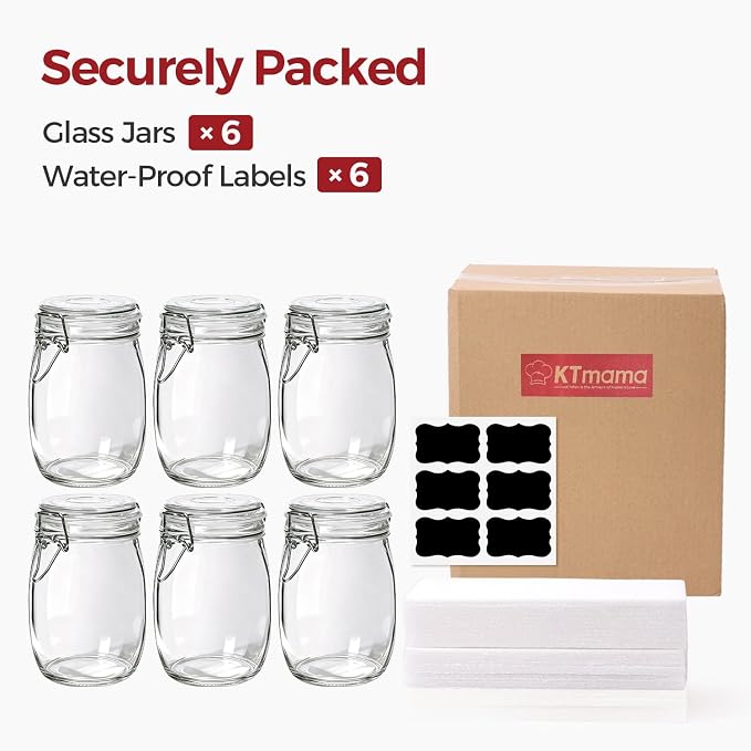 34oz 6 Pack Glass Jars with Airtight Lids - Image 7