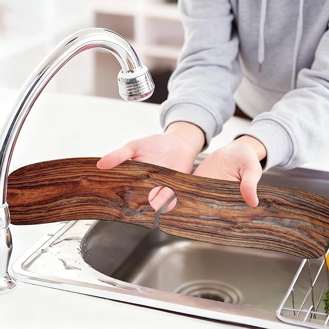 2 Pcs Kitchen Sink Splash Guard Faucet Mat Wood Grain Pattern Faucet Mat - Image 6
