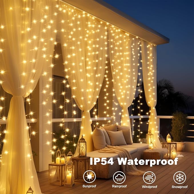 Christmas Battery Curtain Lights Warm White - Image 5