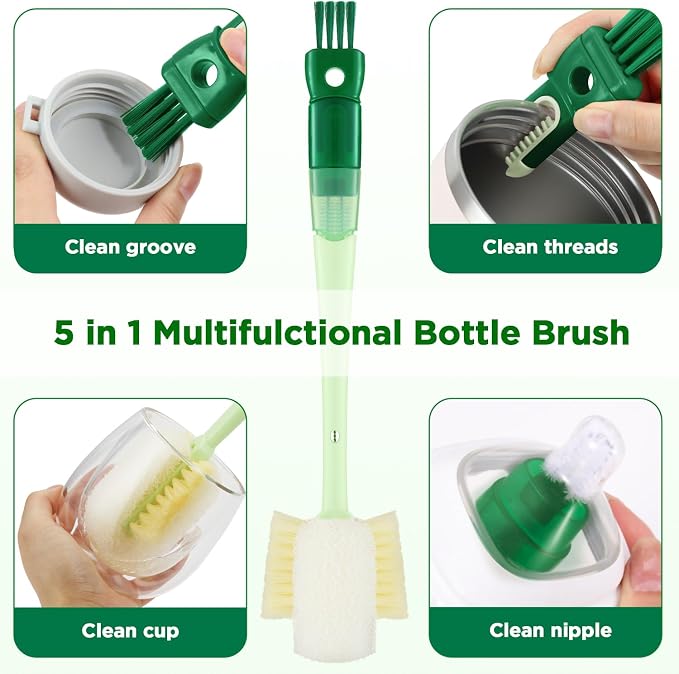 OUTXE 6 Pack Bottle Brush Set, 5-in-1 Water Bottle Cleaner Brush, 3 Straw Brush - Image 2
