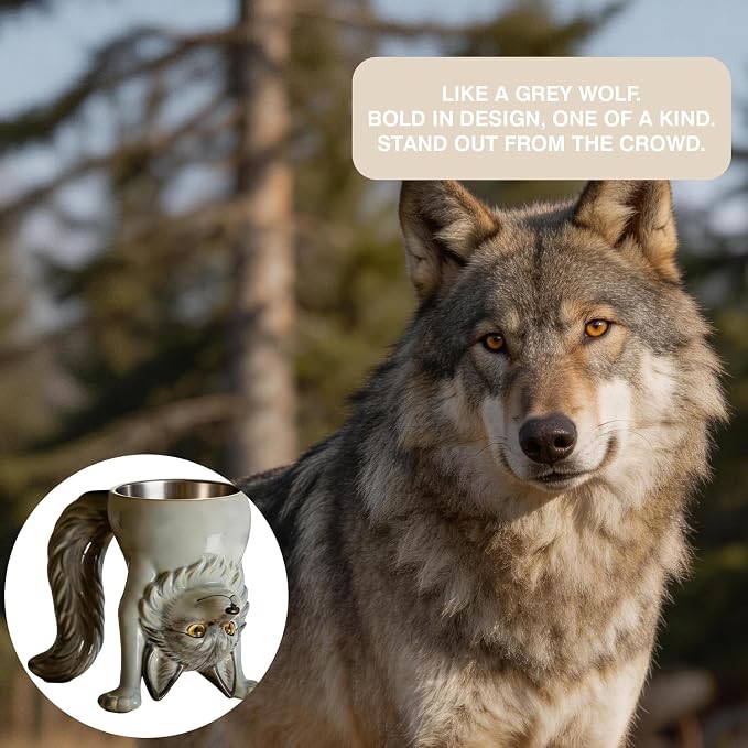 2-IN-1 Gray Wolf Coffee Mug – Funny 3D Animal Novelty Cup Unique Inverted - Image 5