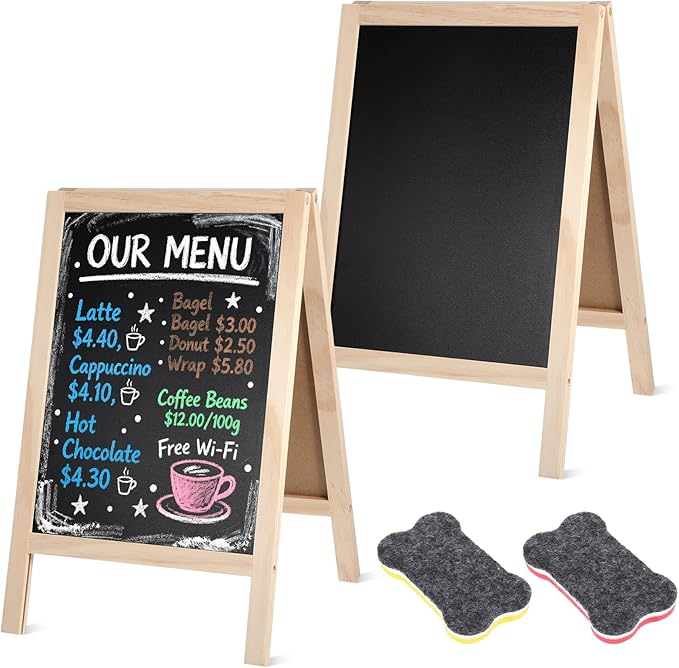 2 Pcs Chalkboard Easel, with 2 Erasers, 15.7x9.8 in Tabletop Stand Chalkboards by Unknown