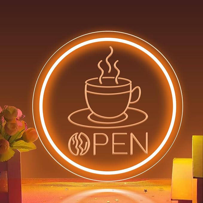 Coffee Open Neon Sign Business Open Lights by DAKABUKA