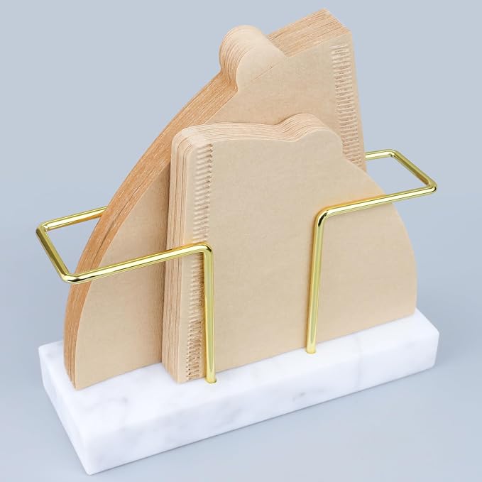 Coffee Filter Holder Storage, Marble & Brass Rack Coffee Filter Container by PUNNIO