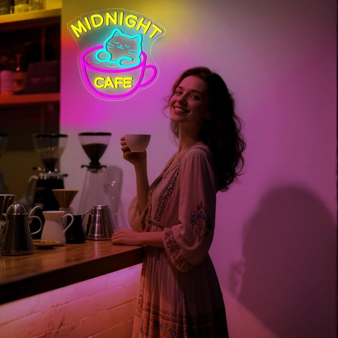 Midnight Coffee Cat Neon Sign for Wall Decor Dimmable Cafe LED Light Sign for - Image 5
