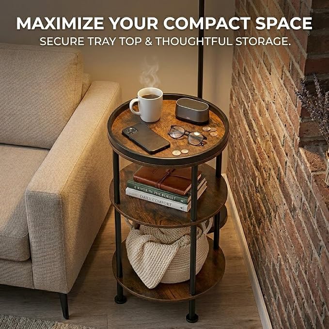Small Round Side Table with Tray Top, 11.8" Narrow End Table - Image 5