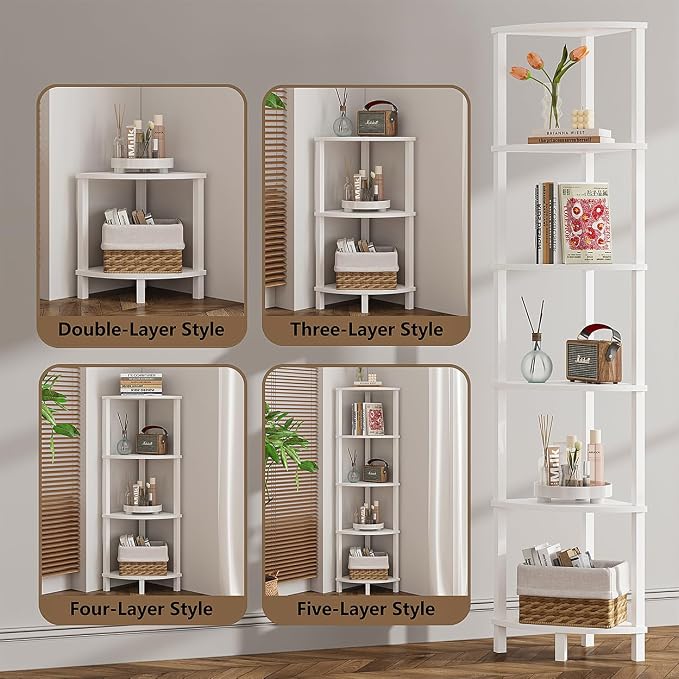 VIMBER Corner Shelf, 6-Tier Corner Bookshelf, Industrial Corner Ladder Shelf - Image 5