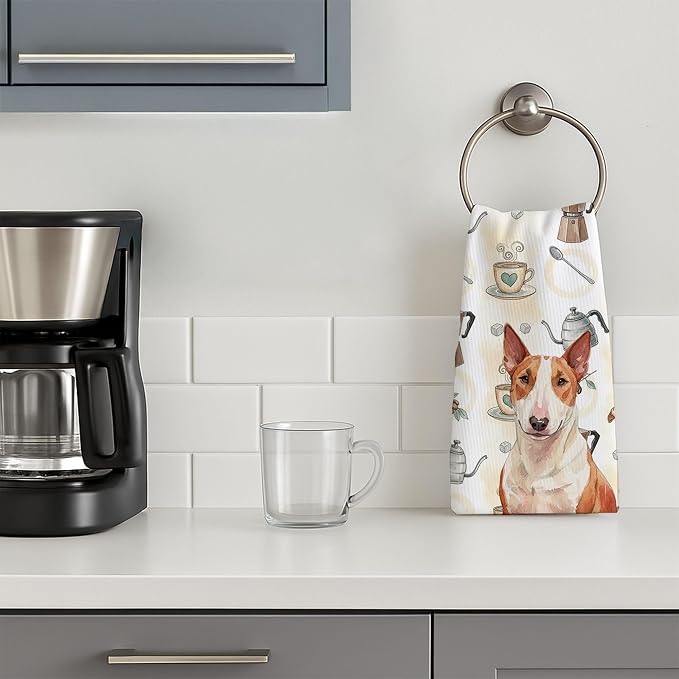 Caroline's Treasures Red and White Bull Terrier Coffee Bar Kitchen Towel Velour - Image 3