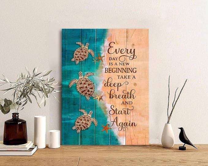 Sea Turtle Wall Art Teal Bathroom Decor Farmhouse Coastal Room Decor - Image 5