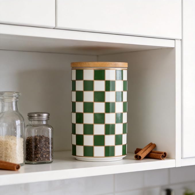 Kitchen Countertop Ceramic Checkered Canisters, Airtight Kitchen Canisters - Image 7