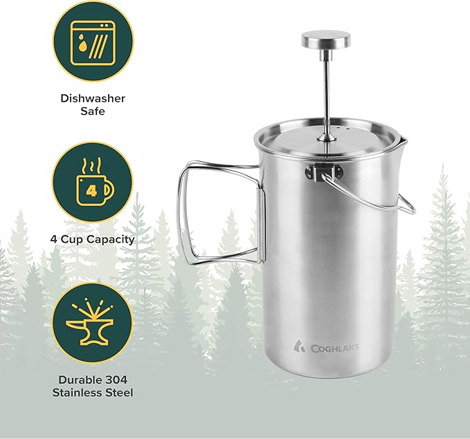 Coghlan's Stainless Steel French Press Coffee Maker – 4-Cup, Campfire & - Image 2