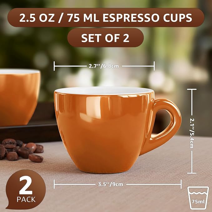 Pilnocok Espresso Cups Set of 2, 2.5 oz / 75 ml Demitasse Espresso Mugs - Image 2