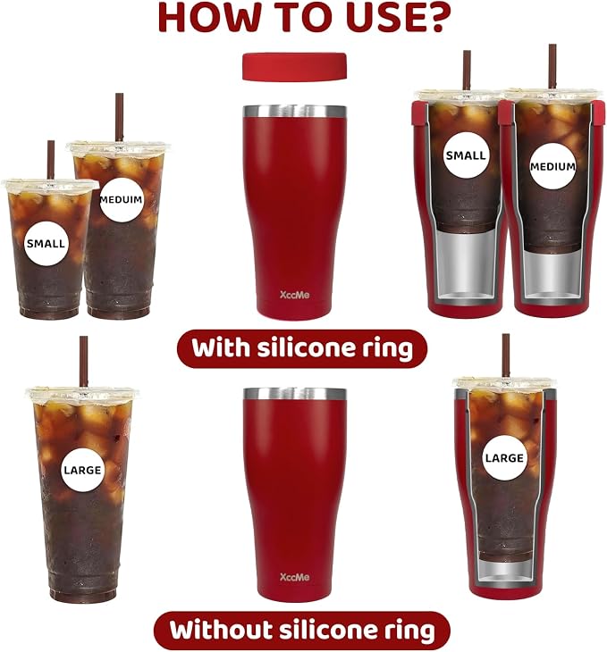 Universal Iced Coffee Sleeve, 32oz Double Wall Stainless Steel Insulator Fits - Image 2