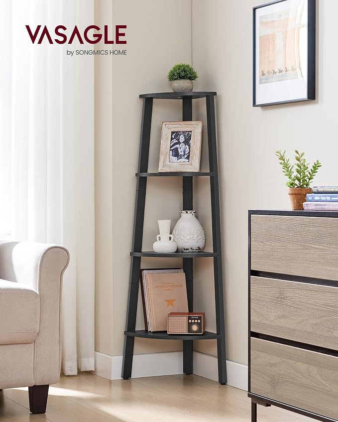 VASAGLE Corner Shelf Stand, 4-Tier Corner Bookshelf, Industrial Ladder Shelf - Image 2