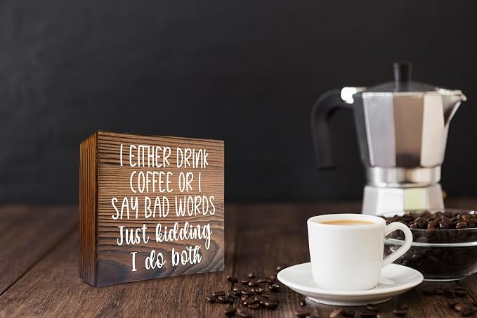 Mtrgdn Coffee Bar Accessories Wooden Sign Decor, Funny Coffee Bar Decor - Image 2