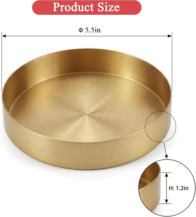 Gold Tray, 5.5 Inch Small Round Gold Serving Tray - Image 2