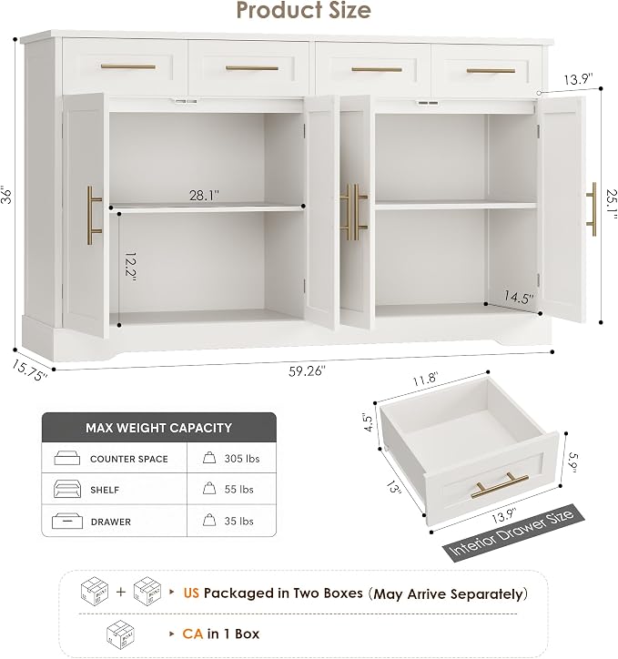 HOSTACK 60" Large Buffet Sideboard - Image 3