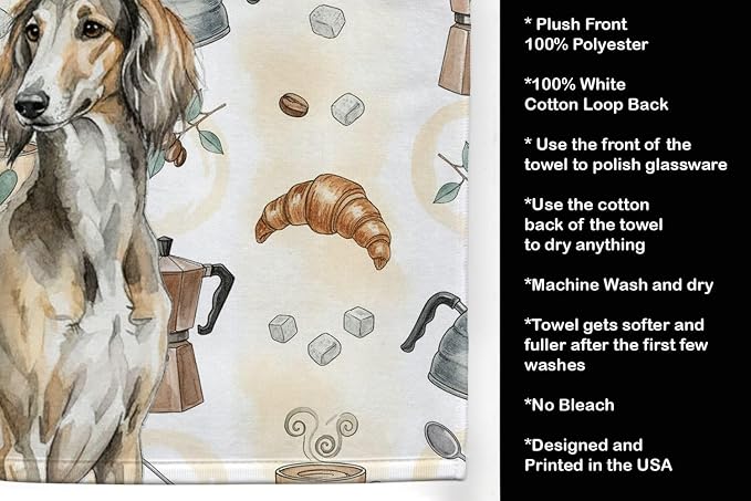 Caroline's Treasures Grizzle Saluki Coffee Bar Kitchen Towel Velour Plush Front - Image 4