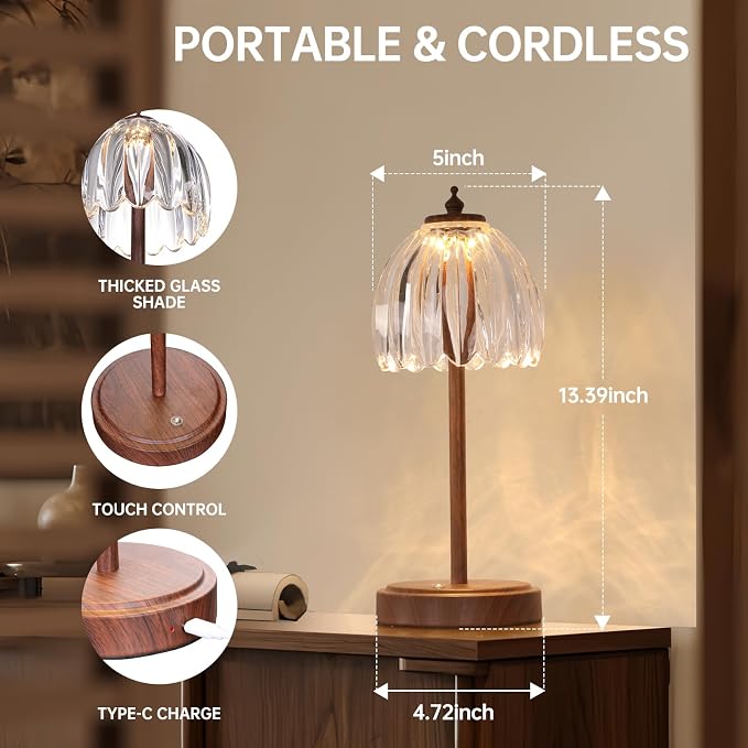 Shenmoyl Tulip Table Lamp with 5200mAh Battery & Touch Control, Small Cordless - Image 6