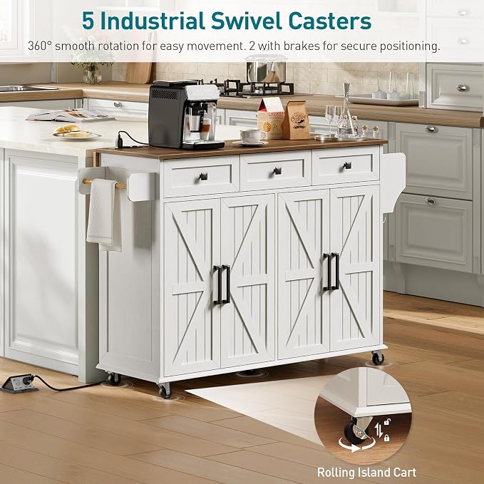 RALGEND Kitchen Island with Drop Leaf & Power Outlet, Rolling Kitchen Island - Image 7