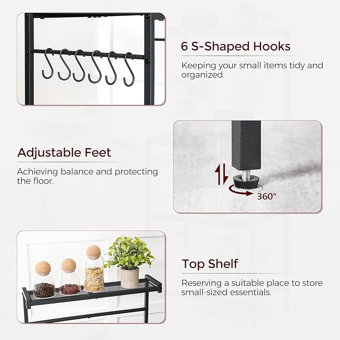 MAHANCRIS Bakers Rack with Power Outlet, Kitchen Storage Shelf with 6 Hooks - Image 5