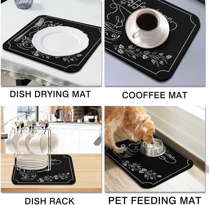 Coffee Mat - Flowers and Plants Absorbent Drying Mat - Waterproof Kitchen - Image 4