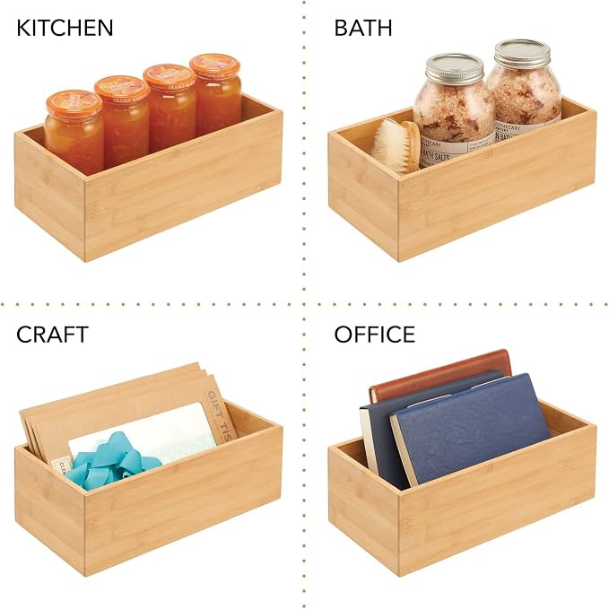 mDesign Bamboo Wood Organizer Storage Bin Box - Image 6