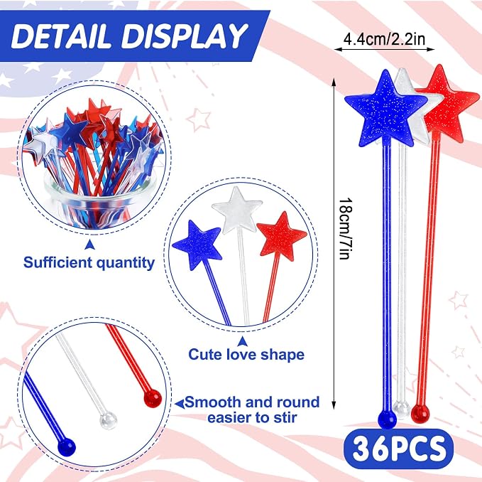 36 Pcs 4th of July Patriotic Cocktail Stirrers - Image 2