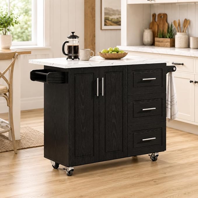 4 EVER WINNER 43" Modern Kitchen Island on Wheels by 4EVERWINNER