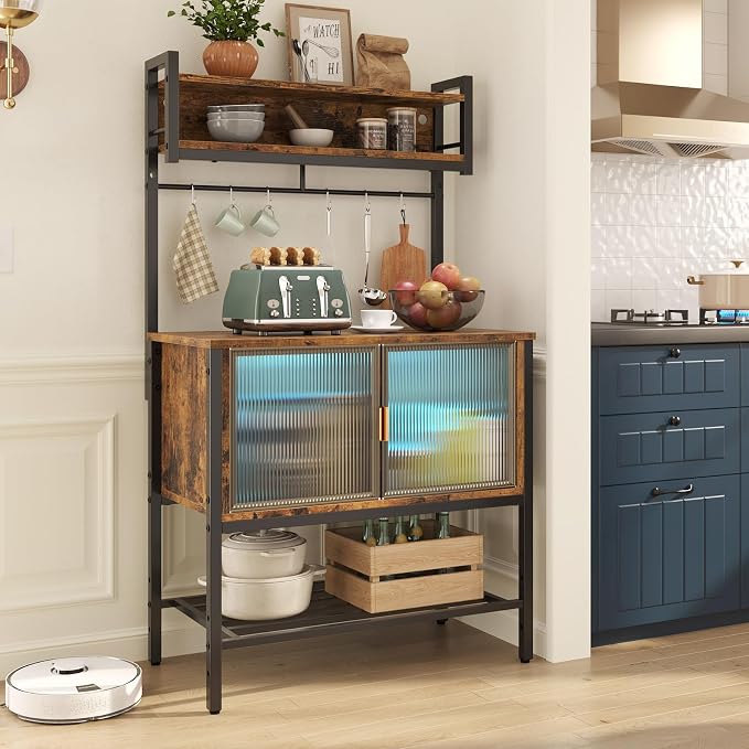 Bestier Coffee Bar with Storage, 5 Tier Microwave Stand with LED Lights - Image 7