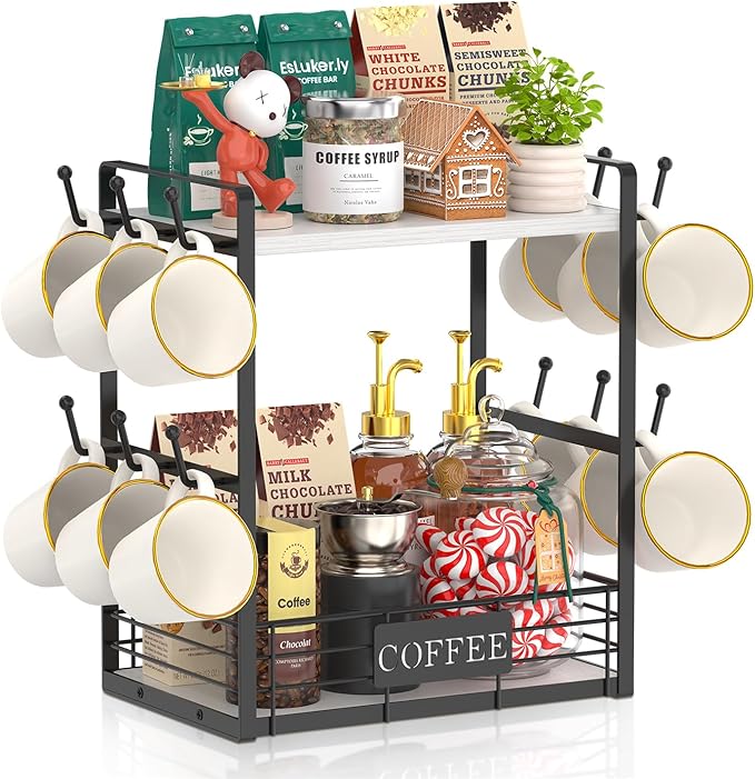 EsLuker.ly Coffee Mug Cup Holder Tree Bar Station Organizer, 2 Tier Mug Stand by EsLukerly