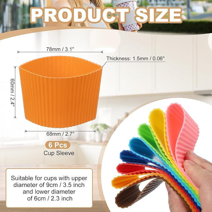 uxcell 6Pack Coffee Cup Sleeves, Reusable Silicone Heat Resistant Cup - Image 2