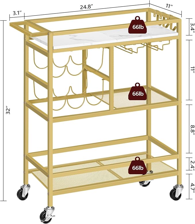 MAHANCRIS Bar Cart for Home, 3-Tier Serving Cart - Image 2