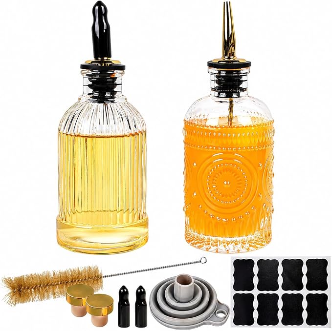 ChezMax Coffee Syrup Dispenser Bottles Set of 2, 7oz Glass Syrup Bottle by ChezMax
