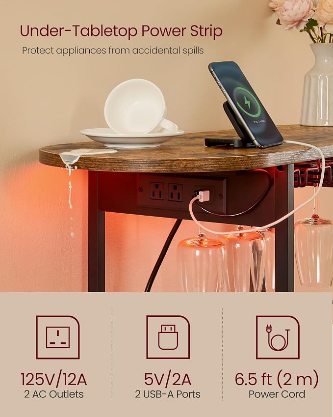 VASAGLE Bar Cabinet with LED Lights and Power Outlets, Freestanding Coffee Bar - Image 7