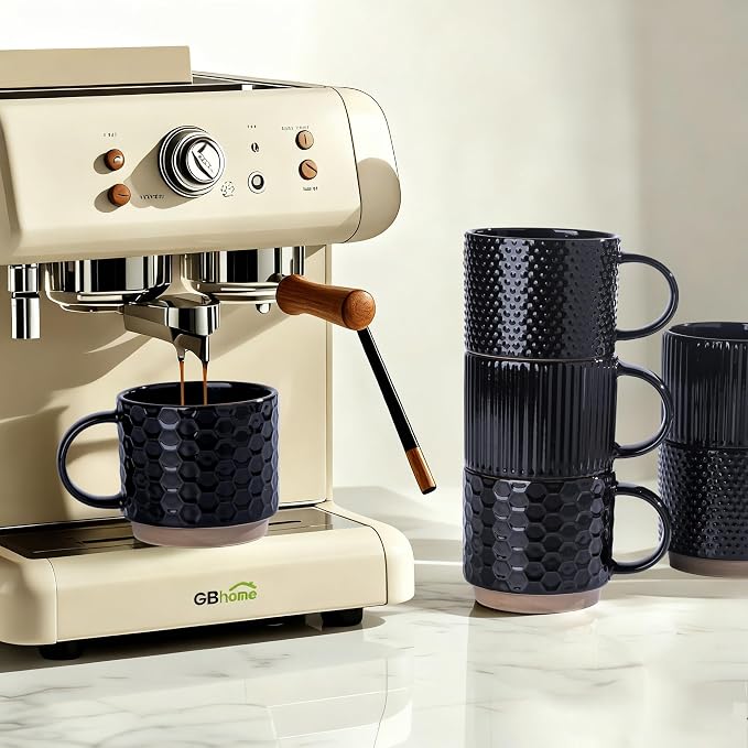 GBhome 12OZ Stackable Coffee Mugs Set of 6, Ceramic Coffee Mugs - Image 5