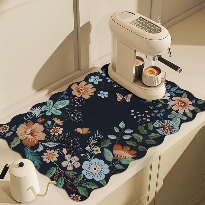Scalloped Bohemian Coffee Bar Mat Dish Drying Mats - Image 2