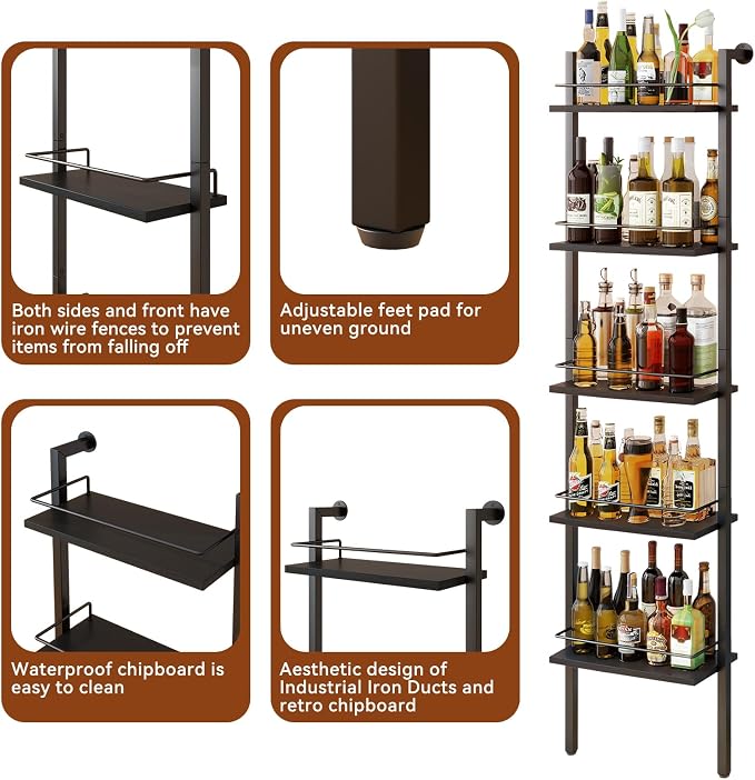 YMYNY 5-Tier Freestanding Wine Racks，Liquor Bottle Display Shelf - Image 3
