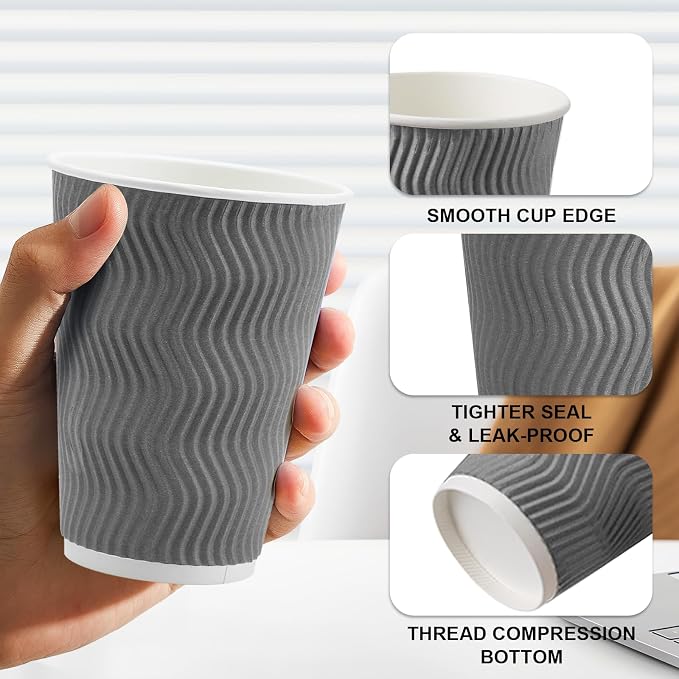 Clawsoff 500 Pack 12 oz Coffee Cups, Disposable Corrugated Insulated Ripple - Image 3