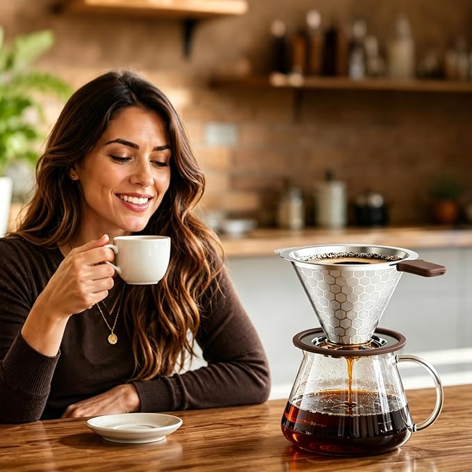 Pour Over Coffee Dripper, Stainless Steel Coffee Filter 600 Mesh Ultra-Fine - Image 6