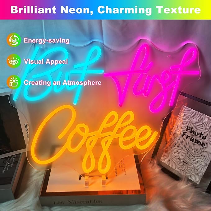 But First CoffeeNeon Sign, CoffeeLight Up Sign USB Powered Dimmable Signs - Image 3