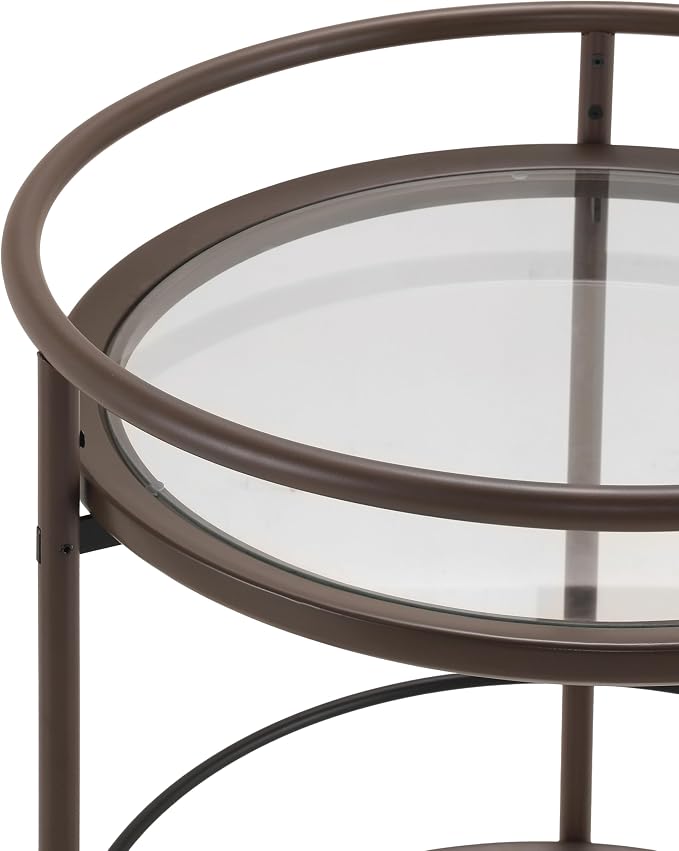 GDFStudio Modern Coffee Brown Round Bar Cart - Image 6